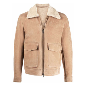 <b>Men's</b> Tan <b>Suede</b> Motorcycle <b>Jacket</b> Polyester Lining Breathable Embossed Zipper Closure Front Pockets Casual Winter Style Slim Fit - Product Image 4