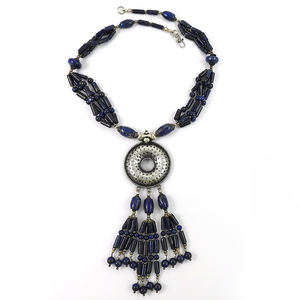 Collar de declaración de Metal plateado bohemio étnico Vintage de moda con gargantilla de joyería de piedras preciosas de lapislázuli azul para boda - Product Image 3
