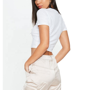 Camiseta Corta Blanca para Mujer, Cuello Redondo, Manga Corta, Color Sólido, Informal, con Estampado de Logotipo, Estilo Primavera Verano - Product Image 6