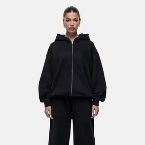 Sweat à capuche zippé surdimensionné personnalisé pour femme en molleton 100 % coton, anti-plis, respirant, écologique, léger, avec logo personnalisé sur le devant - Product Image 1