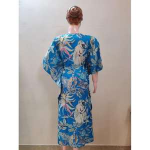 Kaftan indien fait main en coton pour femme, robe longue maxi à col en V, cache-maillot de plage à col montant, imprimé au bloc artisanal, vêtement de nuit, artisanat ethnique - Product Image 4