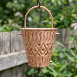Chaîne de pluie décorative en cuivre gaufré pour la récupération d'eau, pour jardin, patio, extérieur de maison, décoration extérieure pour l'eau de pluie - Product Image 2