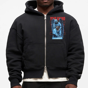 Men's Oversized <b>Black</b> <b>Zip</b> <b>up</b> <b>Hoodie</b> Heat Transfer Fleece Pullover Streetwear 100% Cotton Windproof Eco-Friendly - Product Image 1