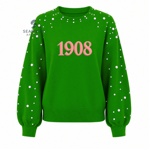 Alpha |   Kapa | Sweat-shirt décontracté en molleton de coton pour femme Alpha, orné de perles, col rond, avec lettres grecques brodées, pour sororité - Product Image 1