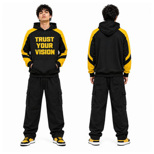 เสื้อฮู้ดผู้ชาย Trust Your Vision สีดำเหลือง แขนเสื้อแบบแร็กแลน ผ้าฟลีซ สไตล์ลำลองสำหรับฤดูใบไม้ร่วง ทรงปกติ พิมพ์ลายโลโก้ด้านหน้า - Product Image 2