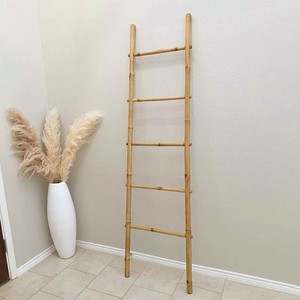 Sustainable wooden <b>ladder</b> handcrafted bamboo <b>ladders</b> versatile accessory for bedroom bathroom - Product Image 4
