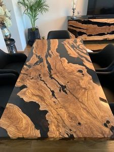 Table à manger rectangulaire moderne en bois massif et résine époxy, faite à la main, finition époxy durable, pour usage scolaire et en supermarché - Product Image 2