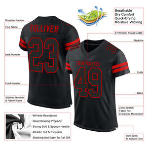 Custom Black Red American Football Jersey Breathable Moisture Wicking Polyester <b>Fabric</b> Athletic Team Uniform Sublimation Ready - Product Image 2