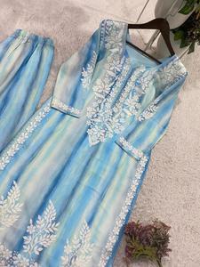 Vestido Plazzo Kameez de Rayón Puro con Bordado Pesado para Mujer, Sin Arrugas, Elástico, Ideal para Bodas y Fiestas - Product Image 6