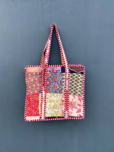 Sacs de plage portables en coton traditionnels indiens faits à la main, couleur unie, fermeture à glissière - Product Image 4