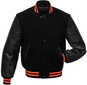 Blousons universitaires personnalisés en gros à prix abordable avec manches en cuir de vache blanc véritable, en laine noire foncée, longueur longue et patchs - Product Image 1