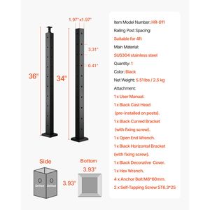 Montante per Ringhiera in Cavo d'Acciaio Inox 36x2x2 Pollici a Forma di L con Fori Pre-Forati per Componenti Scale - Product Image 4