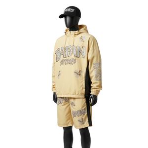 Ensemble short coupe-vent tissé premium pour homme en polyester respirant avec empiècements latéraux et logo – Grande taille - Product Image 4