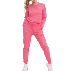 Ensemble de survêtement rose uni pour femme, manches longues, col rond, coupe ample avec poches latérales, tenue décontractée pour le printemps - Product Image 5