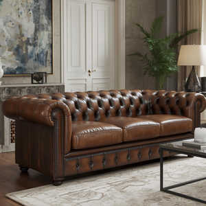 Sofá Chesterfield Tradicional de Cuero Marrón de 3 Plazas con Diseño Acolchado, Sofá Clásico para Sala de Estar, Oficina, Vestíbulo de Hotel - Product Image 2