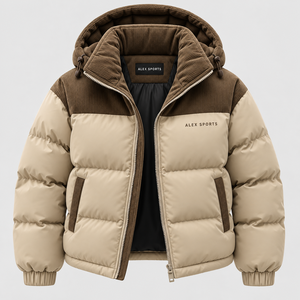 Veste matelassée à capuche pour homme Alex Sports, en velours côtelé, coupe-vent, hiver, couleur contrastée - Product Image 1