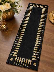 Black Gold Beaded <b>Table</b> Runner Rectangle Fabric Mats Glam Non Slip Design - Product Image 2