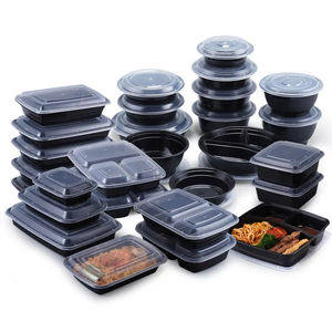 Boîtes alimentaires jetables pour micro-ondes, 3 compartiments, en PP, avec couvercle transparent, noires, pour emporter - Product Image 5