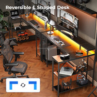 Bureau de jeu en forme de L moderne avec éclairage LED, prises de courant, hauteur réglable, plusieurs options de rangement, design métallique