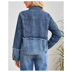 Chaqueta vaquera de dos tonos con borde sin rematar, estilo casual urbano, inspirada en lo vintage, para mujer, con botones y manga larga. - Product Image 5