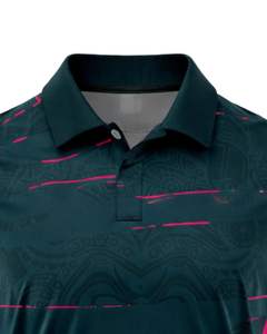 Camisa Polo para Hombre en Verde Azulado Oscuro y Rosa, Manga Corta, Estampado Gráfico, Ropa Deportiva Informal, Transpirable, de Poliéster, para Golf, Tenis y Entrenamiento - Product Image 5