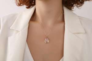 Collar con Colgante Ovalado de Cuarzo Rosa, Plata de Ley 925, Chapado en Oro de 14K, Piedra Preciosa Natural, Regalo para Niñas y Damas de Honor, Joyería Étnica - Product Image 5