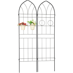 Set di 2 tralicci da giardino in metallo antiruggine neri da 200 cm x 50 cm per piante rampicanti, supporto per fiori da esterno - Product Image 1