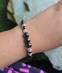 6 bracelets en moissanite blanche et noire, coupe diamant facetté de qualité AAA - Product Image 6