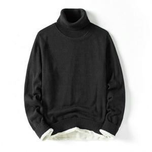 Pull col roulé 100 % coton pour homme, couleur unie, tricot épais, chaud pour l'hiver, anti-boulochage, manches longues, logo frontal - Product Image 2