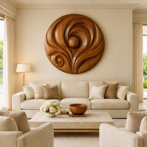 Sculpture murale Art Déco artisanale en bois organique de luxe, décoration murale pour salon, cadeau de pendaison de crémaillère - Product Image 1
