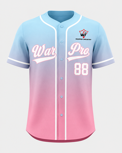 Maillot de baseball personnalisé de haute qualité, bleu et rose, pull-over, uniforme d'équipe, antibactérien, sans manches, col en V sur le devant - Product Image 1