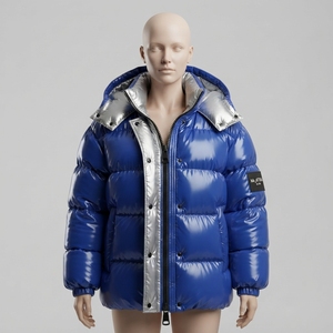Chaqueta Acolchada con Capucha Azul Rey para Hombre, Chaqueta de Invierno Brillante con Acolchado, Chaqueta Casual para Exteriores con Cierre Completo y Aislamiento Térmico - Product Image 1