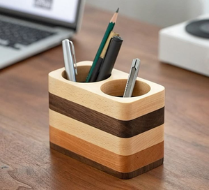 Portalápices Compacto de Madera con Borde Curvo, Organizador de Escritorio Hecho a Mano para Oficina y Mesa de Estudio - Product Image 6