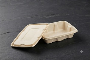 Contenedor Rectangular de Bagazo Natural de 750 ml con Tapa, Caja de Alimentos Desechable Ecológica - Product Image 2