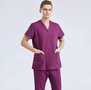 Ensemble de blouses d'infirmière unisexe en coton et polyester, uniforme médical de qualité, hauts et pantalons en coton et polyester pour femmes, col en V uni, tenue de travail - Product Image 4