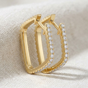 Pendientes de Aro de Oro de 18K con Diamantes Semipavimentados, Geométricos Cuadrados, Minimalistas, Modernos, para Uso Diario, Regalo para Mujer - Product Image 5