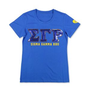 Camiseta con Lentejuelas SGR, Color Azul Rey, Hermandad Sigma Gamma Rho, Manga Corta, Prenda Griega Personalizada, Estilo Casual Urbano - Product Image 1