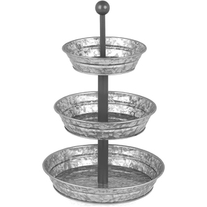 Vintage Modern Farmhouse 3 <b>Tier</b> Galvanized Serving Tray Metal <b>Cake</b> Stand with Handle Large Tiered Dessert Tower for Coffee - Product Image 4