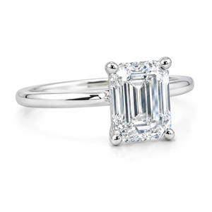 Anillo de compromiso solitario de diamante cultivado en laboratorio con corte esmeralda de lujo, oro blanco de 18 quilates, anillo de boda personalizado para mujer - Product Image 2