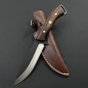 Cuchillo de caza personalizado hecho a mano de acero 1095, hoja de punta caída de espiga completa, cuero personalizable, madera de palisandro OEM para caza - Product Image 4