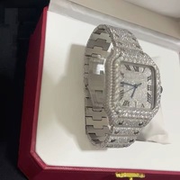 Роскошные мужские часы с автоматическим механизмом, полностью инкрустированные белыми муассанитами VVS, в стиле хип-хоп
