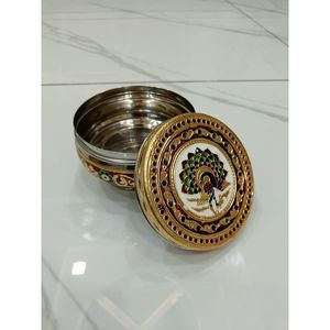 Ethnic Style Brass and Copper Sindoor Dibbi <b>Box</b> <b>Tissue</b> Storage Container - Product Image 3