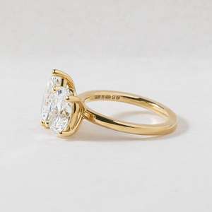 Unique S925 Sterling Silver Toi Et Moi Pear Oval Lab Grown Diamond Engagement <b>Ring</b> <b>Plain</b> Band Filled Luxury Fine Jewelry - Product Image 5