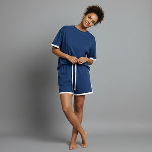 Casual Matching Lace Above Knee Solid Short Sleeve Shirt Sweatsuit Shorts <b>Sets</b> High Street Style <b>2</b> <b>Piece</b> <b>Set</b> - Product Image 4