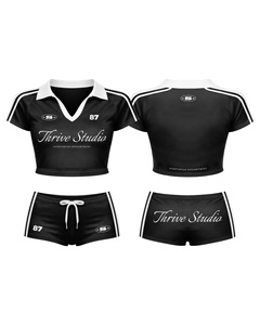 Premium 220 GSM polyester spandex breathable black white stripe crop top <b>booty</b> shorts set logo T shirt and <b>booty</b> short - Product Image 1