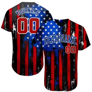 Maillot de baseball authentique, personnalisé, noir, rouge, blanc royal, avec drapeau américain 3D vieilli, pour l'industrie manufacturière en gros - Product Image 1
