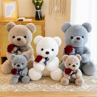Op maat gemaakte Valentijnsdag beer knuffelroos pluche speelgoed kussen hoge kwaliteit schattige roos teddybeer pluche speelgoed met roos