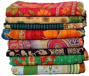Antique Kantha <b>Bed</b> <b>Quilt</b> Vintage Bangali Embroidered Sari Boho Home 100% Cotton Eco-Friendly Washable Hand-Stitched Hotel - Product Image 1