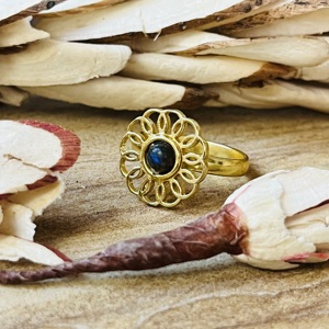 Latest Trendy <b>Labradorite</b> Brass <b>Ring</b> Flower Design Statement <b>Ring</b> 18k Gold Plated Floral <b>Ring</b> Handmade Wholesale <b>Ring</b> For Women - Product Image 5