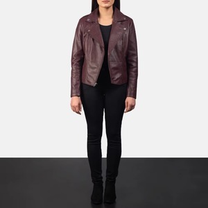 Custom Soft Printed Knitted Women <b>Leather</b> <b>Jacket</b> <b>Real</b> Sheepskin <b>Biker</b> Motorcycle Coat Slim Fit Outerwear Streetwear Cotton - Product Image 3